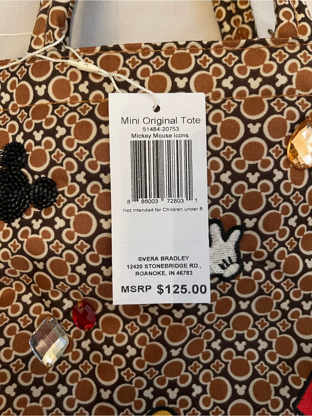 Vera Bradley Brown Mini Original Tote with Mickey Icons - Picture 2 of 6
